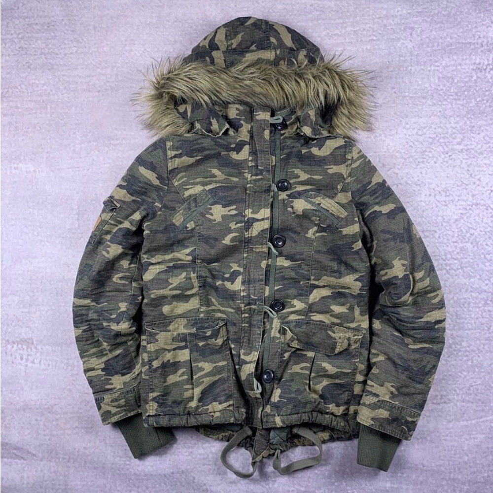 Camouflage Fur-Trimmed Jacket